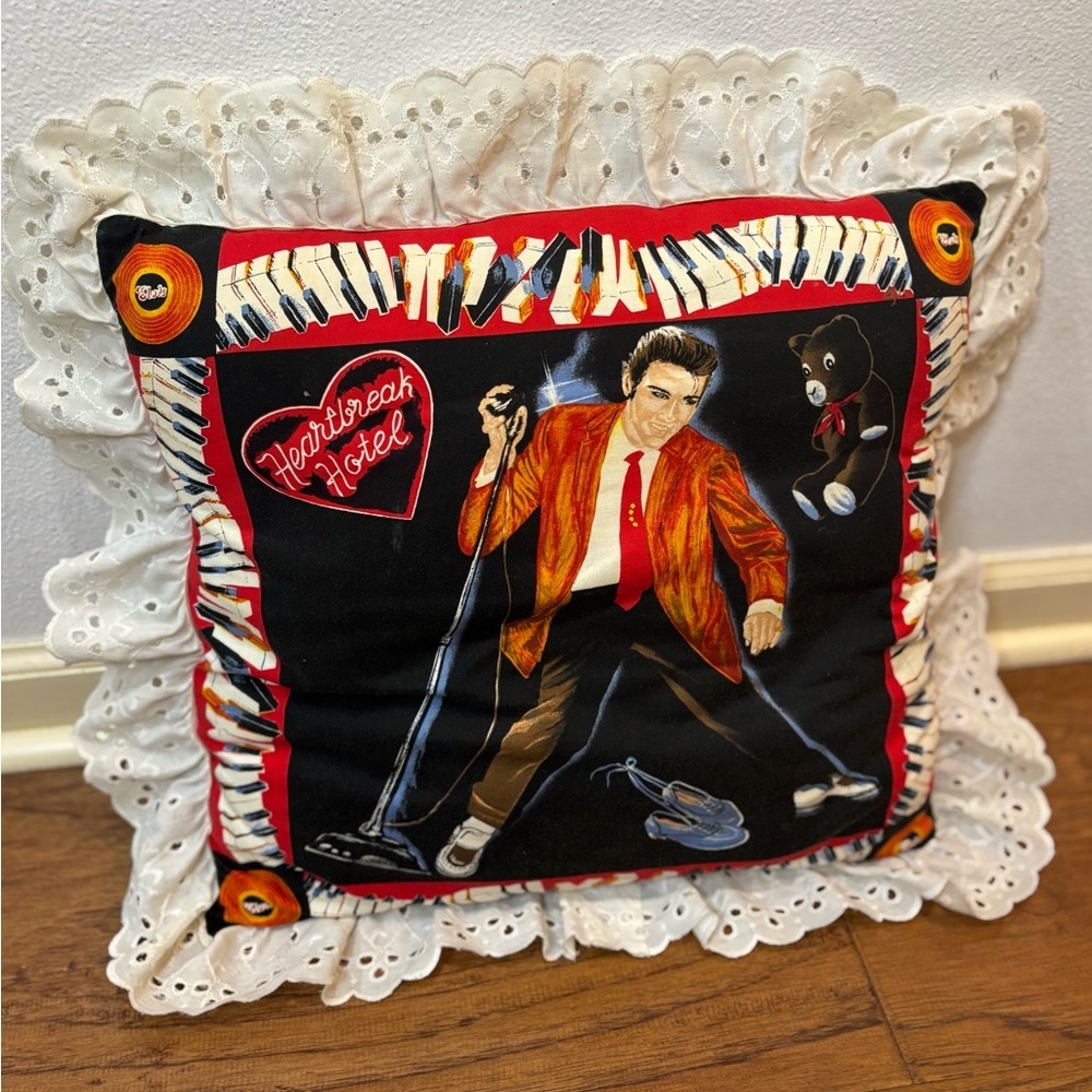 Vintage Elvis Presley Decorative Pillow Lace Ruffle Trim Double sided Handmade